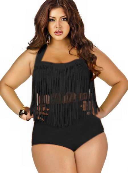 F4318-5Plus size high waisted fringe bikini